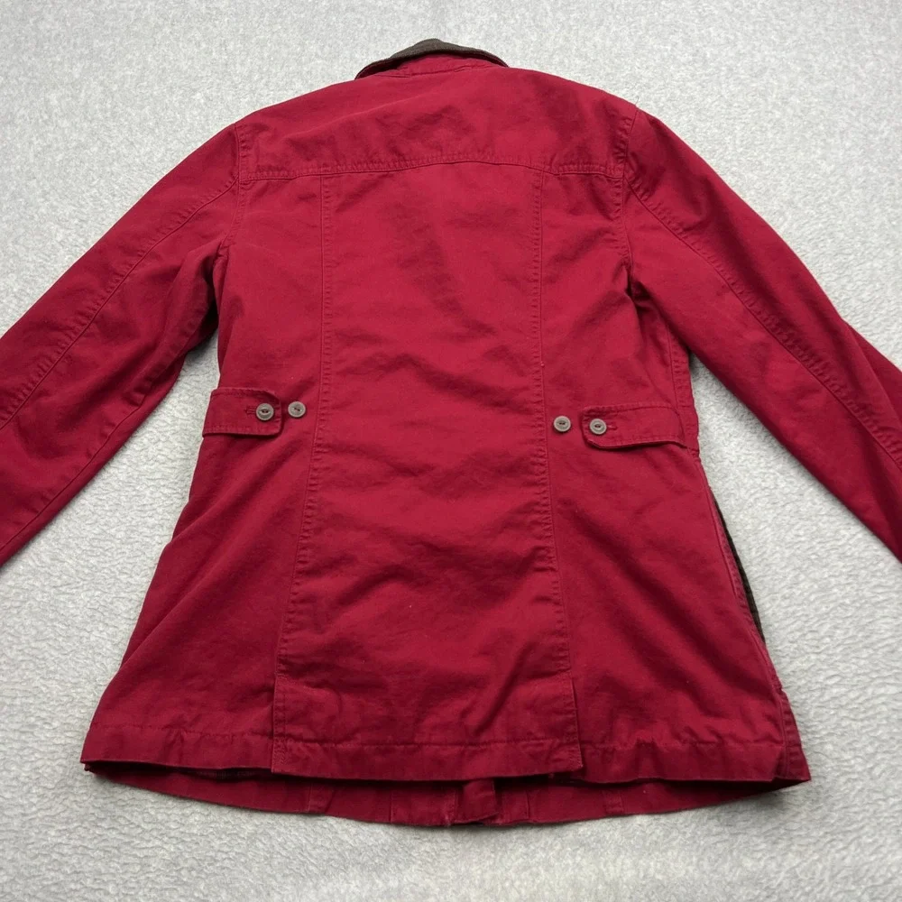 Orvis Barn Jacket Womens Small Red Canvas Plaid Lined Corduroy Collar Field Coat